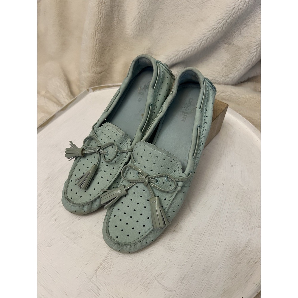Coach Nadia Driver Loafers Women 8 B Blue Suede Leather Slip On Tassel Bow